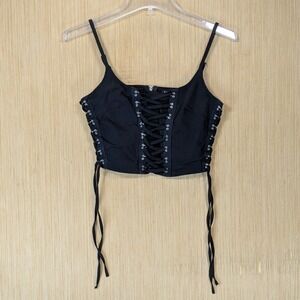 Gothic Punk Grunge Steampunk Lace Up Corset Crop Top Size L Black Party Rave